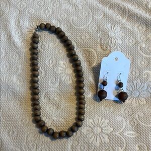 Chic Wooden Bead Necklace and Earring Set